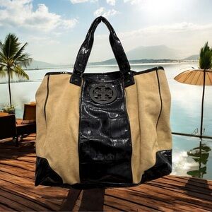 Tory Burch Black and yellow women’s weekend Travel Tote bag 16 H x 20 W
